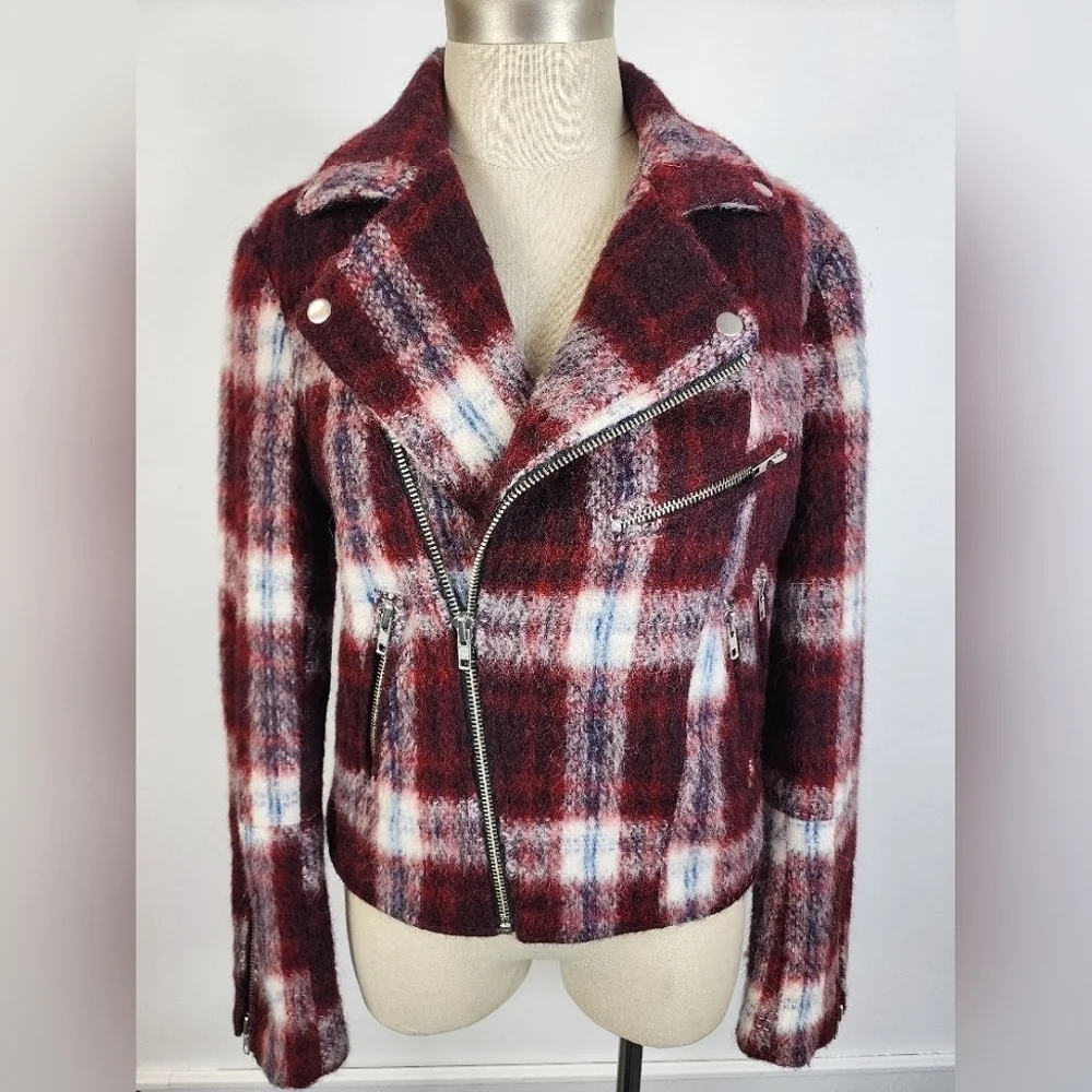 Slate & Stone Women's Plaid Wool-l Blend Biker Jacket, size Small